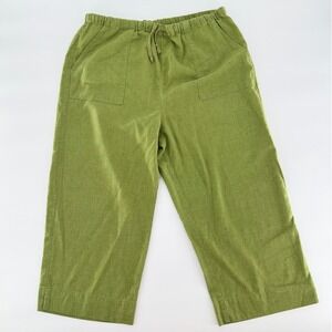 WHITE STAG Avocado Green Linen Blend Wide Leg Crop Pull On Pants Large